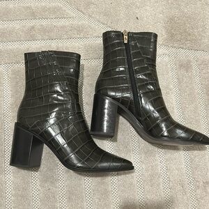Franco Sarto Croc Skin Green Heel Boots